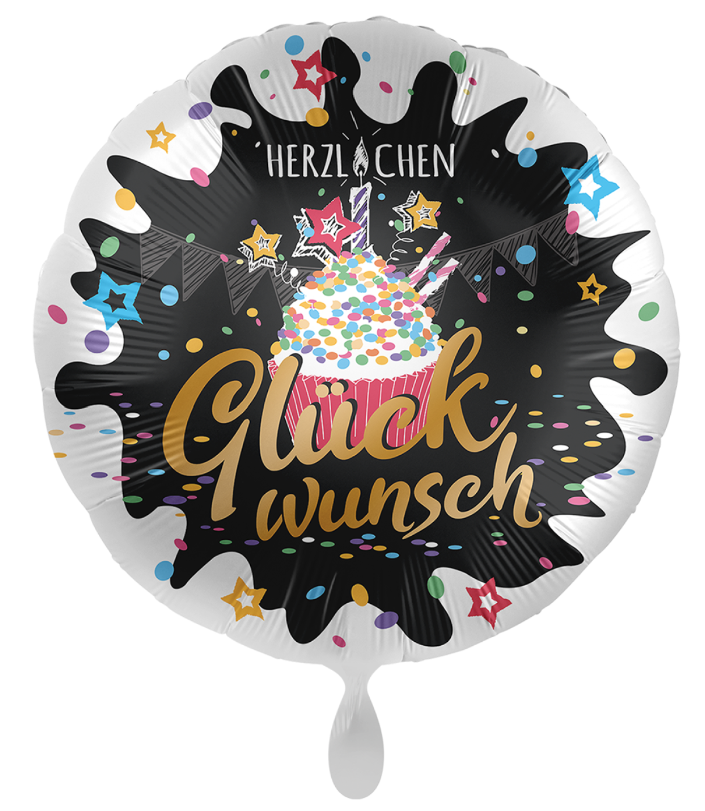 Folienballon - Herzlichen Glückwunsch, schwarz Muffin - ø 43cm
